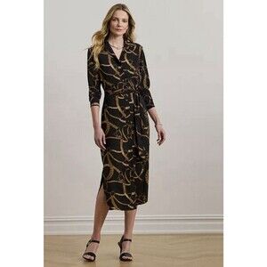 Lauren Ralph Lauren belting-print crepe shirt midi dress Black Size 10